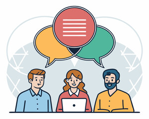 Design a bold, vector illustration of a group chat bubble icon;  emphasize thick outlines and clean lines.  Include multiple speech bubbles within the main bubble.