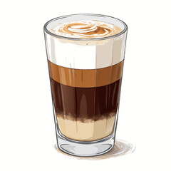 Create a bold, layered vector illustration of a coffee drink, emphasizing texture and depth with thick strokes.  Include crema, espresso, and milk layers.