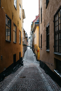 Looking down a historic road in Gamla Stan, Stockholm