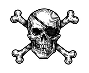 Fototapeta premium Skull with Eye Patch and Crossbones Engraved Illustration Detailed Vector Art
