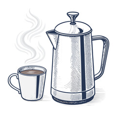 Create a bold vector illustration of a milk frother and steaming milk, emphasizing a thick, impactful outline.
