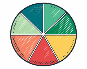 Fototapeta premium Create a bold vector illustration of a pie chart with clearly defined segments, showcasing strong stroke weights and vibrant colors. Focus on a clean, modern aesthetic.