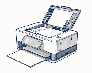 Create a bold, vector illustration of a printer with paper outputting, emphasizing strong, thick outlines.