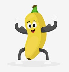 Strong Banana Cartoon Character Flexing Muscles