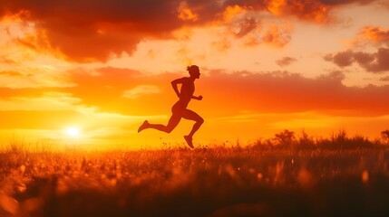 Silhouette of a runner at sunset.