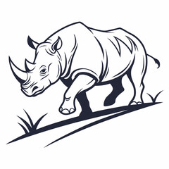 Fototapeta premium Monochrome Vector Illustration of a Rhinoceros Walking Through Grass