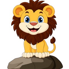 Obraz premium Cute Cartoon Lion Cub Sitting on a Rock with Playful Expression Vector