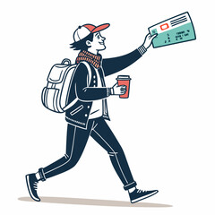 Create a bold vector illustration of a traveler, confidently holding a map,  with thick outlines and vibrant colors.