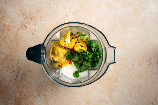Ingredients for Tandoori Roasted Cauliflower Dip Overhead