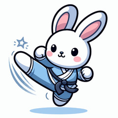 Cute Karate Bunny Kicking - Vector Illustration