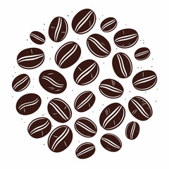 Create a vector illustration of boldly outlined, scattered coffee beans.  Design should feature a strong, thick stroke weight.