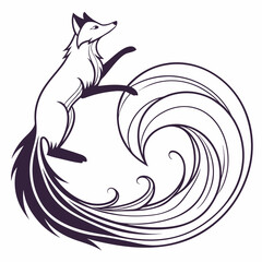 Elegant Fox Illustration with Flowing Tail in a Circular Design