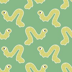 Inchworm cartoon seamless repeating pattern
