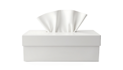 Tissue Box with White Facial Tissues on Plain Background