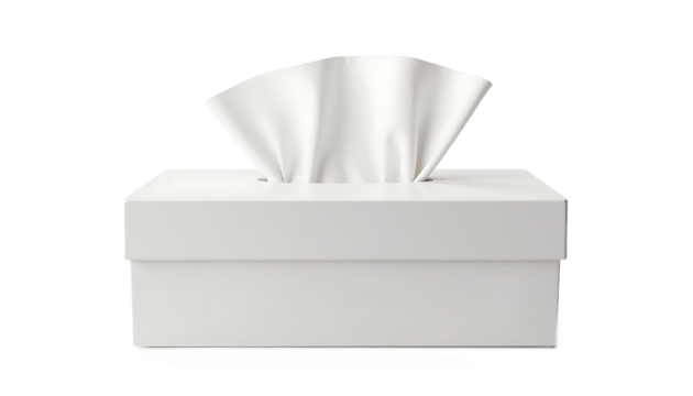 Tissue Box with White Facial Tissues on Plain Background