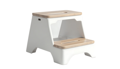 Isolated White Step Stool with Wooden Accents for Reaching New Heights