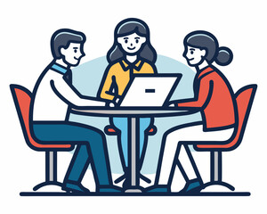 Design a bold, vector icon depicting office teamwork;  illustrate collaborative colleagues, emphasizing strong outlines and a striking visual style.