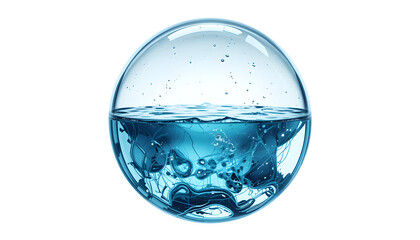 Abstract reservoir of water in the form of a sphere, isolated on a white background