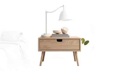 Bedroom Interior with Bedside Table and Lamp at Night