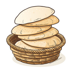 Create a bold, vector illustration of a stack of pita breads, emphasizing texture and depth with thick outlines.  Focus on a single stack.