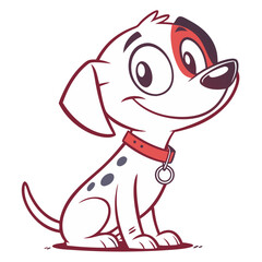 Illustration of a cartoon puppy with spots, wearing a red collar and a playful expression on its face
