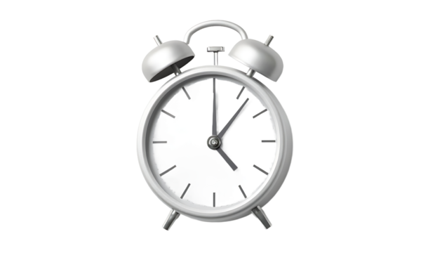 Silver Alarm Clock Time Management on Transparent Background