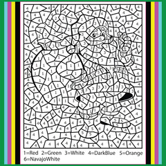 Vector Christmas color by number activity with cute kawaii Santa Claus with sack. Winter holiday scene. Black and white counting game with Saint Nicolaus, bag, presents. New Year coloring page for kid