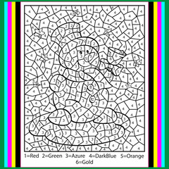 Vector Christmas color by number activity with cute kawaii Santa Claus with sack. Winter holiday scene. Black and white counting game with Saint Nicolaus, bag, presents. New Year coloring page for kid