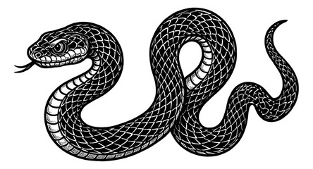 Obraz premium Detailed Engraving of Snake in Black and White Isolated on White Background
