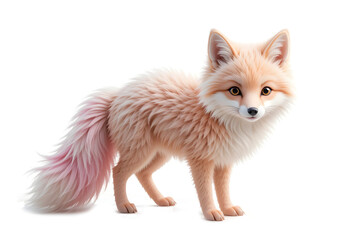 Obraz premium Fluffy Red Fox with Bushy Tail Standing Isolated on White Background