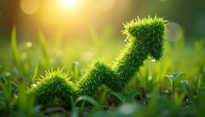 Green grass arrow grows upward. Symbol of growth, development, progress, success. Concept of environment, sustainability, nature, positive future and environmentally friendly eco business solutions.