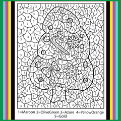 Vector Christmas color by number activity with cute kawaii Santa Claus with sack. Winter holiday scene. Black and white counting game with Saint Nicolaus, bag, presents. New Year coloring page for kid