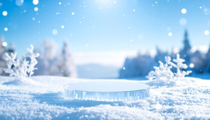 Sparkling icy landscape with frosted crystal textures and floating particles