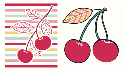 Hand-Drawn Cherry Mediterranean Floral Stripe Vector Design.eps