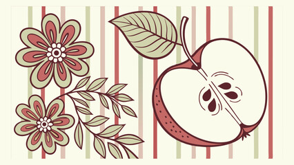 Hand-Drawn Apple Mediterranean Floral Stripe Vector Design.eps