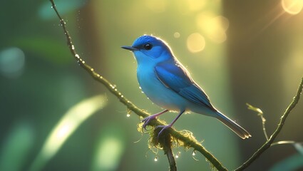 Obraz premium Vibrant Blue Bird Perched on a Branch in Sunlight