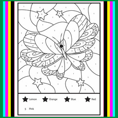 Color by numbers - addition and subtraction worksheet for education. Coloring book. Solve examples...