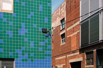 Colorful Tiled Wall and Textured Urban Facade