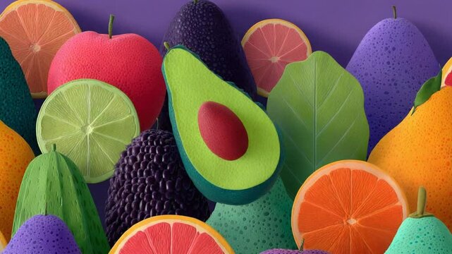 Colorful Organic Fruit Pattern - Seamless Arrangement of Healthy Food Ingredients