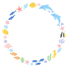 カラフルな海の生き物の円形リングフレーム