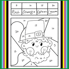 Color by number activity book for kid black and white background