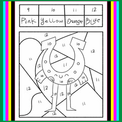 Color by number activity book for kid black and white background