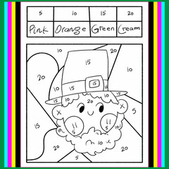 Color by number activity book for kid black and white background