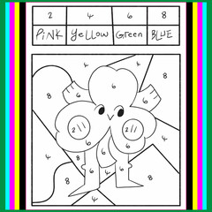 Color by number activity book for kid black and white background