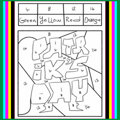 Color by number activity book for kid black and white background