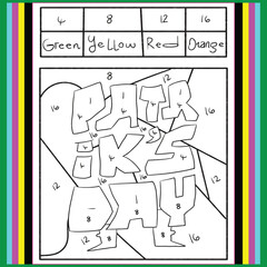 Color by number activity book for kid black and white background