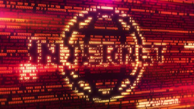 Inscription Internet displayed through program code on a red computer screen