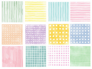  手描きあしらいセット　四角　水彩　パターン