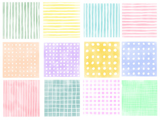手描きあしらいセット　四角　パターン　水彩
