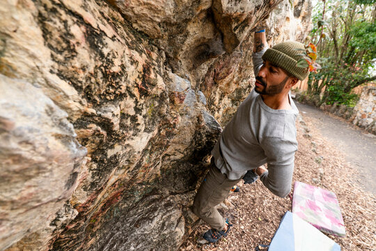 rock climber chalking up